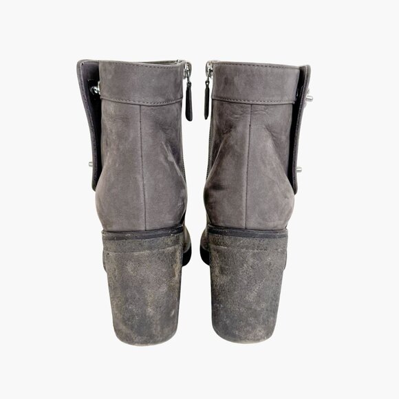 Chanel CC Turnlock Ankle Boots EU 38 US 7-7.5 Grey Suede High Block Heel Bootie - Picture 6 of 14